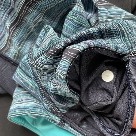 LULULEMON Womens Stop At Nothing Crop Leggings Sz 4 Turquoise Black Logo - Picture 8 of 9